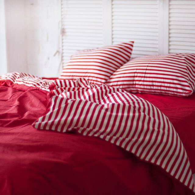 Natural Cotton Double-Sided Duvet Cover in Red & White. Twin, Full, Queen, King, Single, Kingsingle, Double, Custom Size - image 1