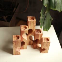 Wooden Set Of 5 Candlesticks Wood Rustic Decor Beech Pillar Candle Holder Heart Home Decorative Valentine's Gift - thumbnail 2