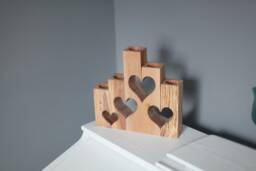 Wooden Set Of 5 Candlesticks Wood Rustic Decor Beech Pillar Candle Holder Heart Home Decorative Valentine's Gift - thumbnail 1