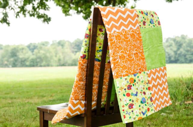 Colorful Baby Quilt in Stunning Orange & Green-Nursery Bedding, Unique Baby Gift, Boy Quilt, Girl Neutral Gift - image 1