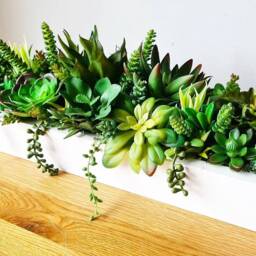 Faux Succulent Planter Artificial Foliage Wood Centrepiece, Modern Decor - thumbnail 4