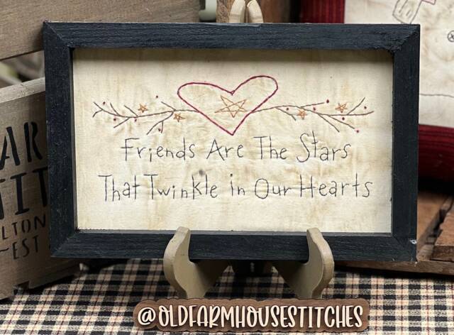 Friends Are Stars That Twinkle Primitive Stitchery Framed Print - image 1