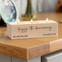 5Th Anniversary Gift Wood Candle Holder - Personalised Tea Light For Couple Wife Husband Lc887 - thumbnail 1