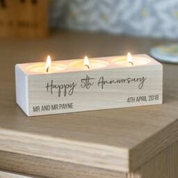 5Th Anniversary Gift Wood Candle Holder - Personalised Tea Light For Couple Wife Husband Lc887 - thumbnail 3