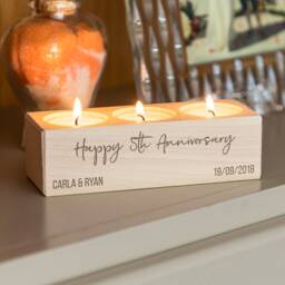 5Th Anniversary Gift Wood Candle Holder - Personalised Tea Light For Couple Wife Husband Lc887 - thumbnail 2