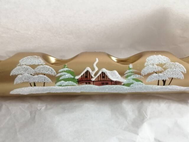 Large Czech Glass Christmas Candle Holder Hand Painted Winter Scene 14 - image 1