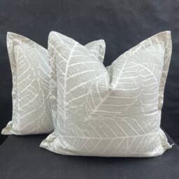 Sahco Olmo Luxury Designer Silver Leaf Neutral Linen Fabric Cushion Cover Throw Pillow - thumbnail 3