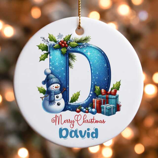 Personalised First Christmas Ornament With Name & Initial - Custom Letter Winter Snowman Decoration 2025, Baby First - image 1