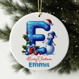 Personalised First Christmas Ornament With Name & Initial - Custom Letter Winter Snowman Decoration 2025, Baby First - thumbnail 4