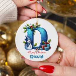 Personalised First Christmas Ornament With Name & Initial - Custom Letter Winter Snowman Decoration 2025, Baby First - thumbnail 2