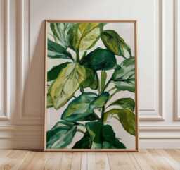 Fiddle Leaf Fig Wall Art Print, Botanical Green Plant Poster, Modern Nature Inspired Home Decor, Minimalist Painting Artwork - thumbnail 1