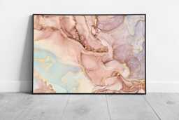 Abstract Ink Marbling Wall Art Print Pastel Pink Blue Purple Gold Highlights Framed Decor - thumbnail 1