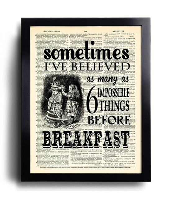 Alice in Wonderland Six Impossible Things Quotes Wall Art, Book Page Print, Bathroom Gift Idea For Her, Poster, Wall Decor 364 - image 1