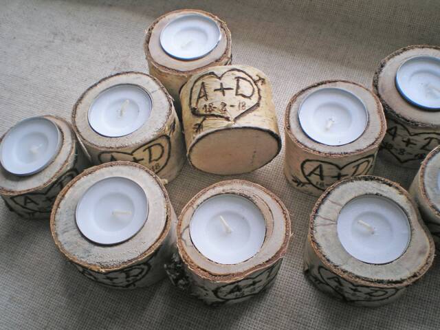 10 Birch Candle Holders Personalized Natural White Wood Centerpieces Rustic Wedding Decor - image 1