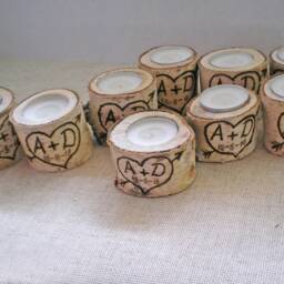 10 Birch Candle Holders Personalized Natural White Wood Centerpieces Rustic Wedding Decor - thumbnail 3