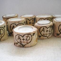 10 Birch Candle Holders Personalized Natural White Wood Centerpieces Rustic Wedding Decor - thumbnail 2
