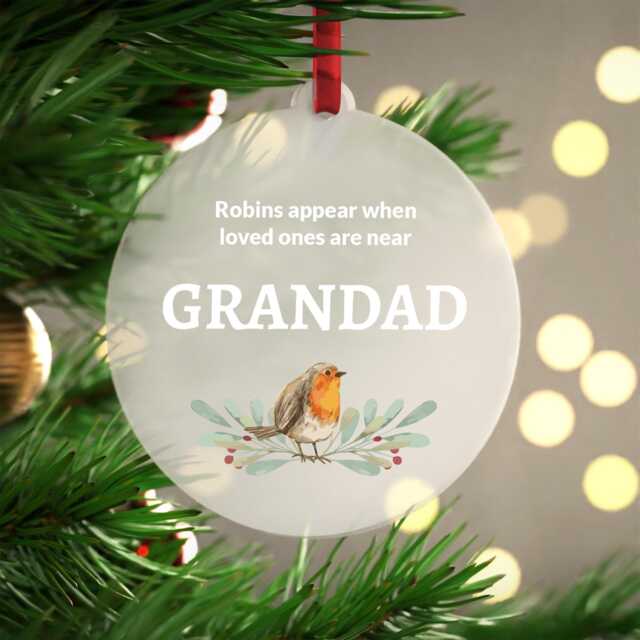 Christmas Robin Memorial Decoration - Personalised Ornament in Memory Mum Dad With Red Bag - image 1