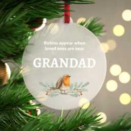 Christmas Robin Memorial Decoration - Personalised Ornament in Memory Mum Dad With Red Bag - thumbnail 3