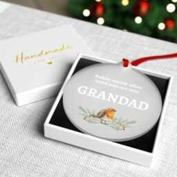Christmas Robin Memorial Decoration - Personalised Ornament in Memory Mum Dad With Red Bag - thumbnail 2
