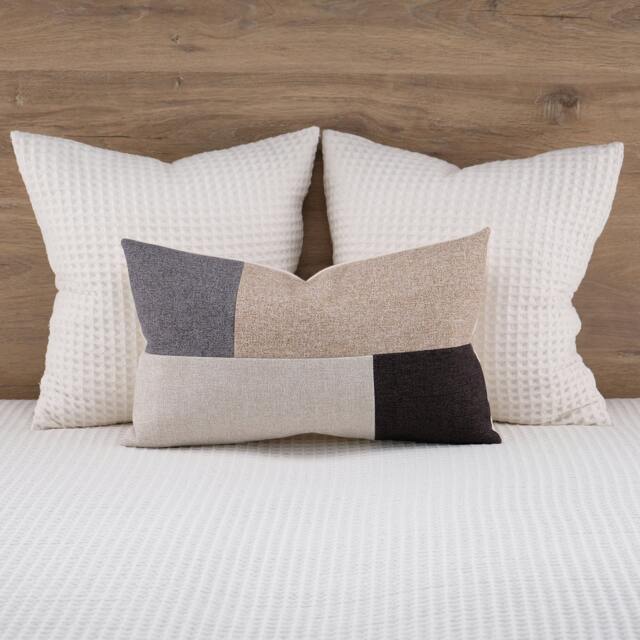 Modern Color Block Lumbar Pillow Cover, Tan, Gray, Beige, Charcoal - image 1