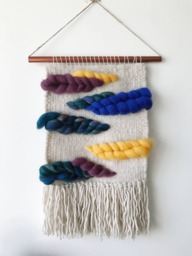 Multi-Colored Wool Puff Woven Wall Hanging, Large Weaving, Statement Art, Yarn Tapestry, Weaving
