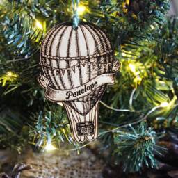 Personalised Hot Air Balloon Christmas Ornament Wood Custom Bauble Laser Engraved Rustic Wooden Name Personalise Tree Decoration Irish - thumbnail 2