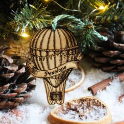 Personalised Hot Air Balloon Christmas Ornament Wood Custom Bauble Laser Engraved Rustic Wooden Name Personalise Tree Decoration Irish - thumbnail 3