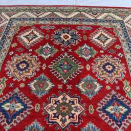 6x8 Ft Afghan Luxury Area Rug, Red New Kazak Hand Knotted Rug, Medallion Geometric Carpet, Rug For Living Room Carpet - thumbnail 3