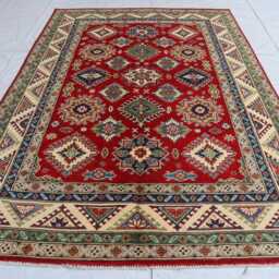 6x8 Ft Afghan Luxury Area Rug, Red New Kazak Hand Knotted Rug, Medallion Geometric Carpet, Rug For Living Room Carpet - thumbnail 2