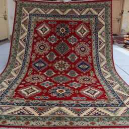 6x8 Ft Afghan Luxury Area Rug, Red New Kazak Hand Knotted Rug, Medallion Geometric Carpet, Rug For Living Room Carpet - thumbnail 4