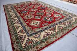 6x8 Ft Afghan Luxury Area Rug, Red New Kazak Hand Knotted Rug, Medallion Geometric Carpet, Rug For Living Room Carpet - thumbnail 1