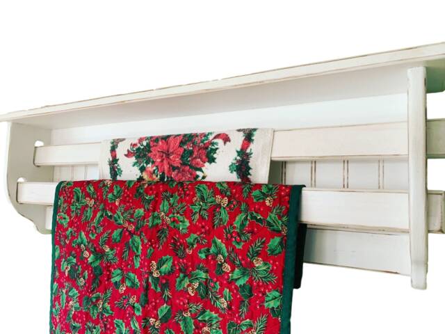 Quilt Rack With Shelf Distressed Wood Hanger, Blanket Display - image 1