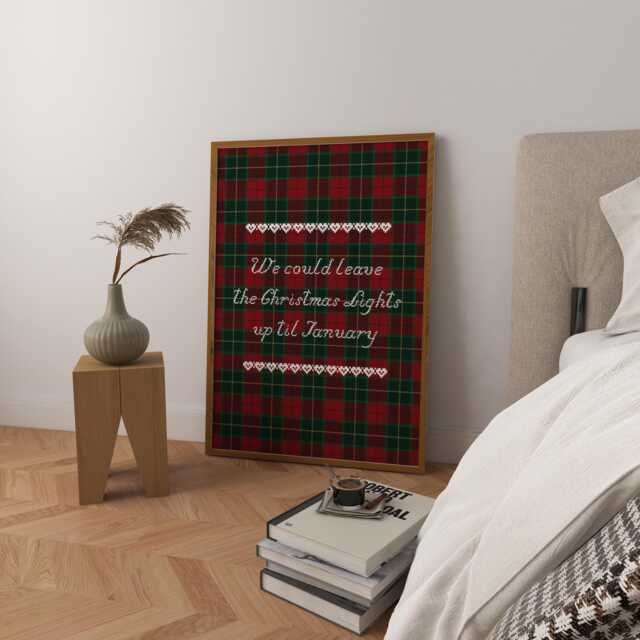 Christmas Lights Til January Print, Vintage Plaid Wall Art - image 1