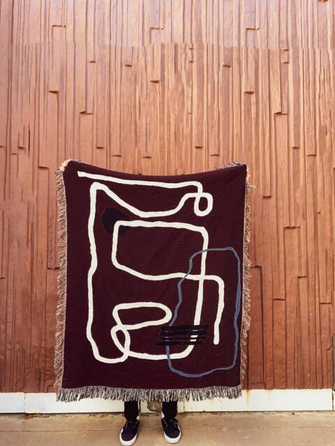 Earth Tone Throw Blanket Knitted With Abstract Design 100% Cotton Modern Art Decor - image 1