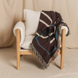 Earth Tone Throw Blanket Knitted With Abstract Design 100% Cotton Modern Art Decor - thumbnail 2