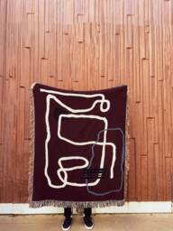 Earth Tone Throw Blanket Knitted With Abstract Design 100% Cotton Modern Art Decor