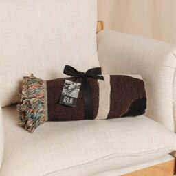 Earth Tone Throw Blanket Knitted With Abstract Design 100% Cotton Modern Art Decor - thumbnail 4