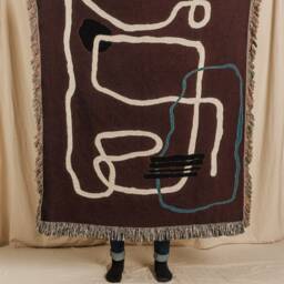 Earth Tone Throw Blanket Knitted With Abstract Design 100% Cotton Modern Art Decor - thumbnail 3