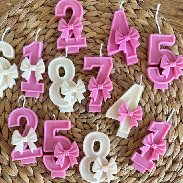 Birthday Cake Numbers - Ribbon Decor 1-9 Number Candles Handmade Soy Wax - image 1