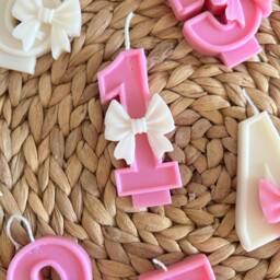 Birthday Cake Numbers - Ribbon Decor 1-9 Number Candles Handmade Soy Wax - thumbnail 3