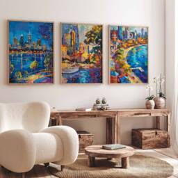 Set Of 3 Perth Poster Set, Australian Travel Prints, Australia Art, Decor, Oceania Melbourne Wall Art - thumbnail 3