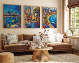 Set Of 3 Perth Poster Set, Australian Travel Prints, Australia Art, Decor, Oceania Melbourne Wall Art - thumbnail 1