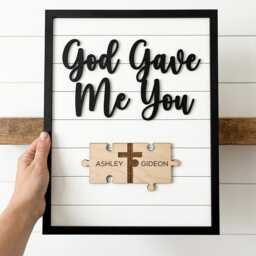 Personalized Couple Name Sign God Gave Me You Wooden Wall Art Custom Wedding Anniversary Gift For Christian Home Decor Puzzle Cross - thumbnail 1