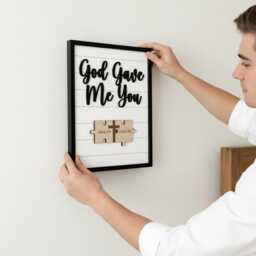 Personalized Couple Name Sign God Gave Me You Wooden Wall Art Custom Wedding Anniversary Gift For Christian Home Decor Puzzle Cross - thumbnail 3