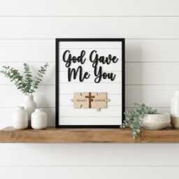 Personalized Couple Name Sign God Gave Me You Wooden Wall Art Custom Wedding Anniversary Gift For Christian Home Decor Puzzle Cross - thumbnail 2