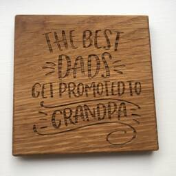 Promoted To Grandpa Engraved Oak Coaster, Pregnancy Announcement Gift - thumbnail 3