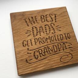 Promoted To Grandpa Engraved Oak Coaster, Pregnancy Announcement Gift - thumbnail 2