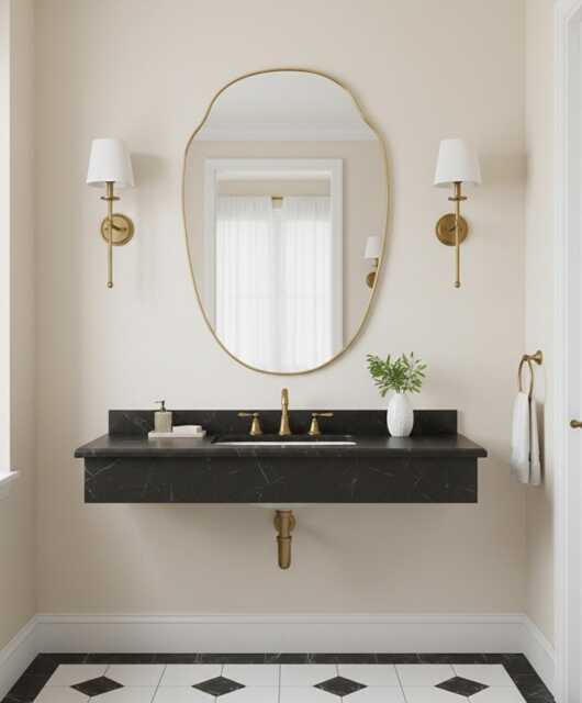 Asymmetrical Oval Brass Mirror - Modern Bathroom Wall Mirror, Organic Mirrors - image 1