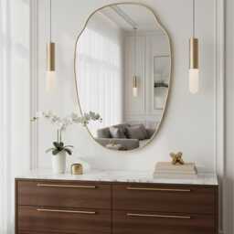 Asymmetrical Oval Brass Mirror - Modern Bathroom Wall Mirror, Organic Mirrors - thumbnail 2