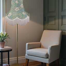 William Morris Seaspray Honeysuckle Fabric Scalloped Lampshade Green Braid & Cream Fringe, Bespoke British Made - thumbnail 3